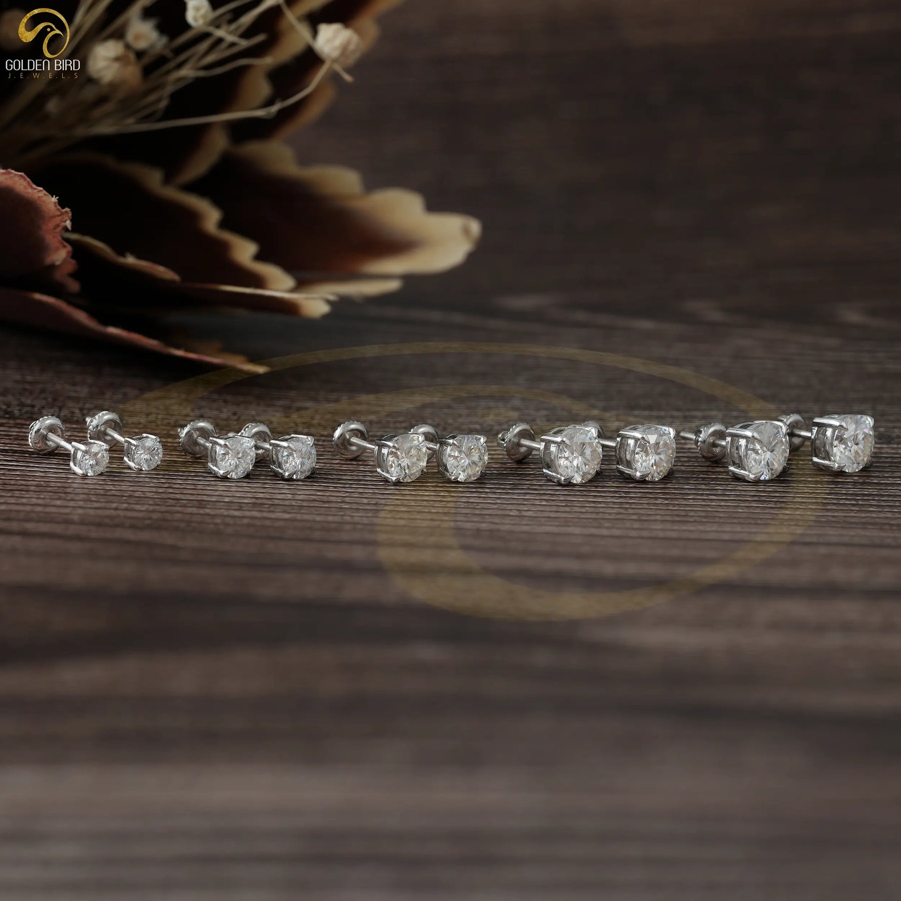 Side View Of Four Prong Set Round Cut Moissanite Stud Earrings