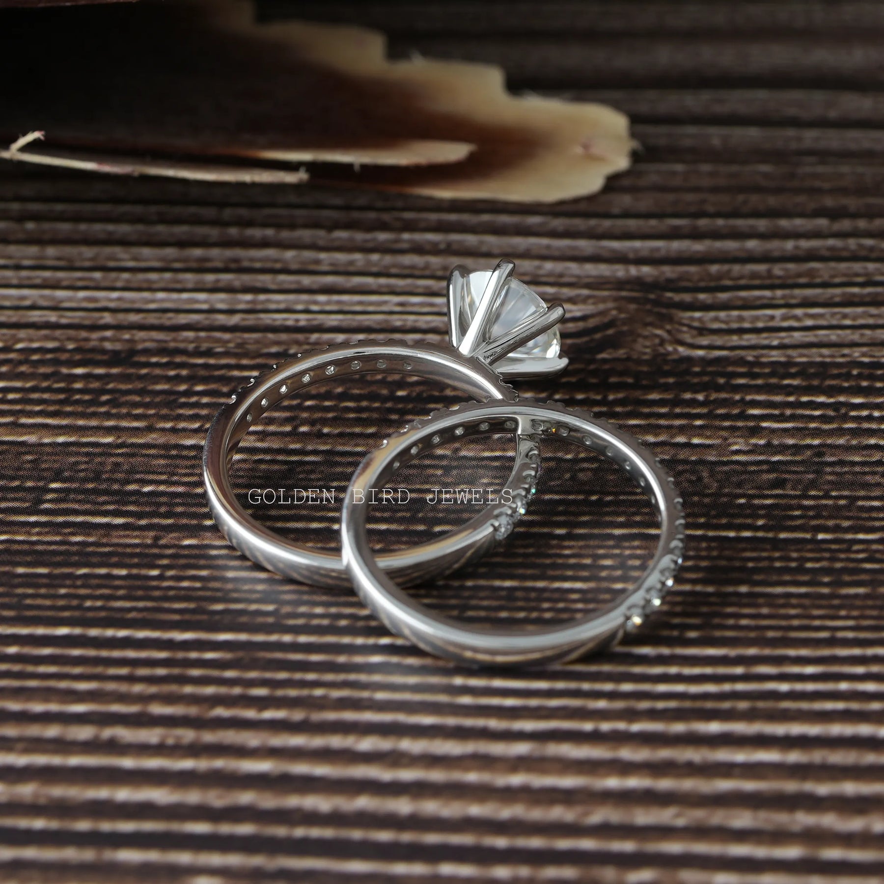 Round Cut Moissanite Bridal Ring Set In Finger