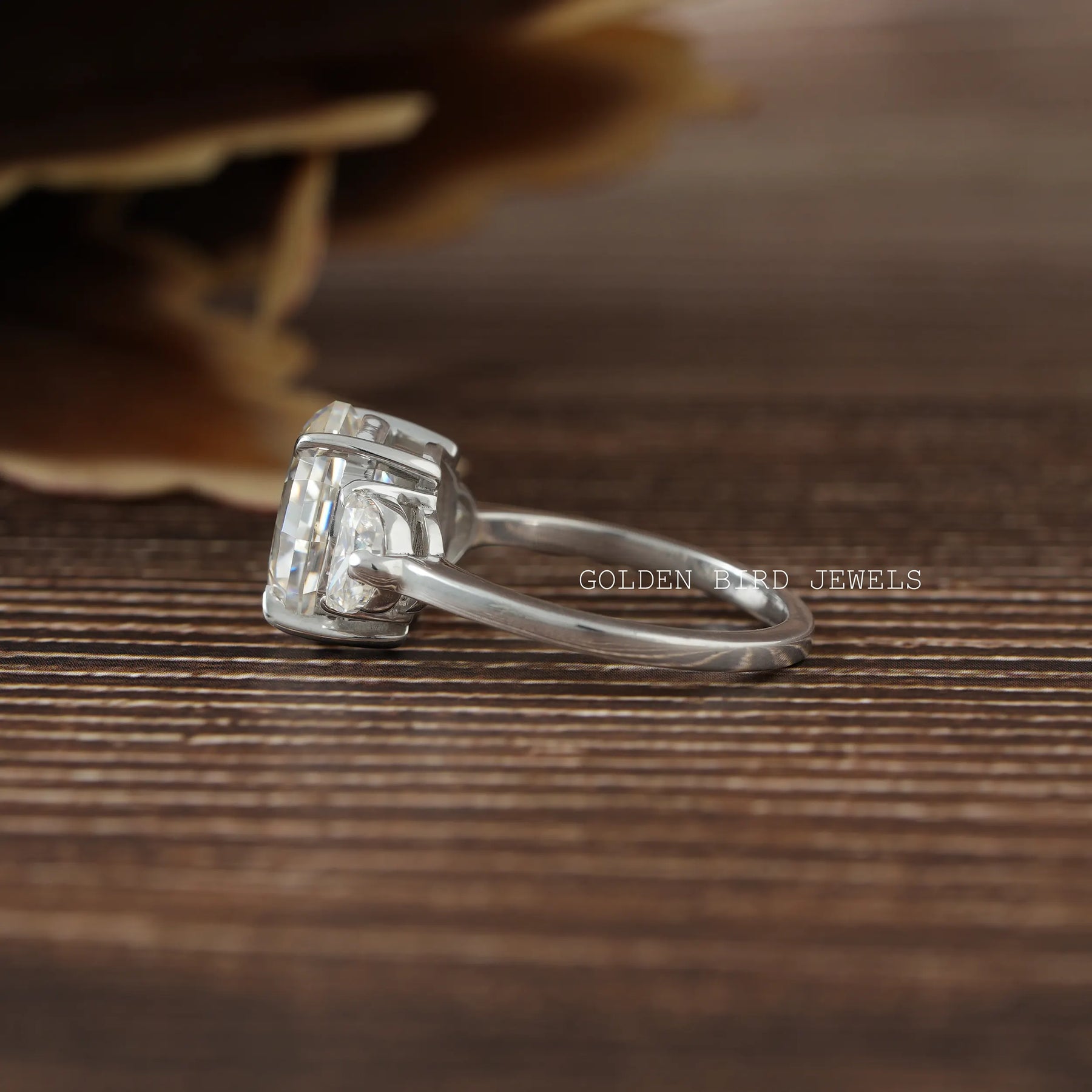 Solitaire moissanite engagement ring in Side Half Moon Stones