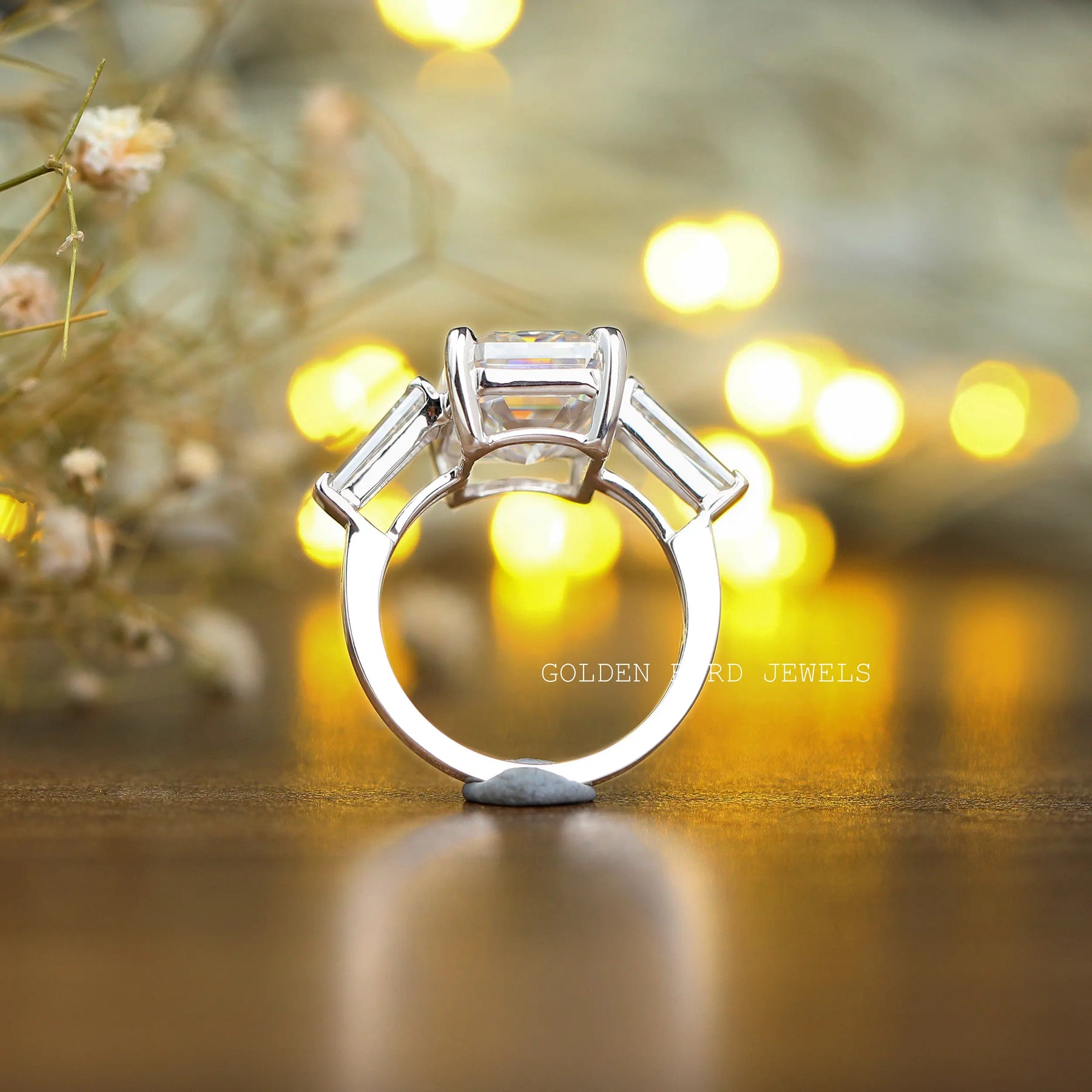 Emerald Cut Moissanite Anniversary Ring In White Gold