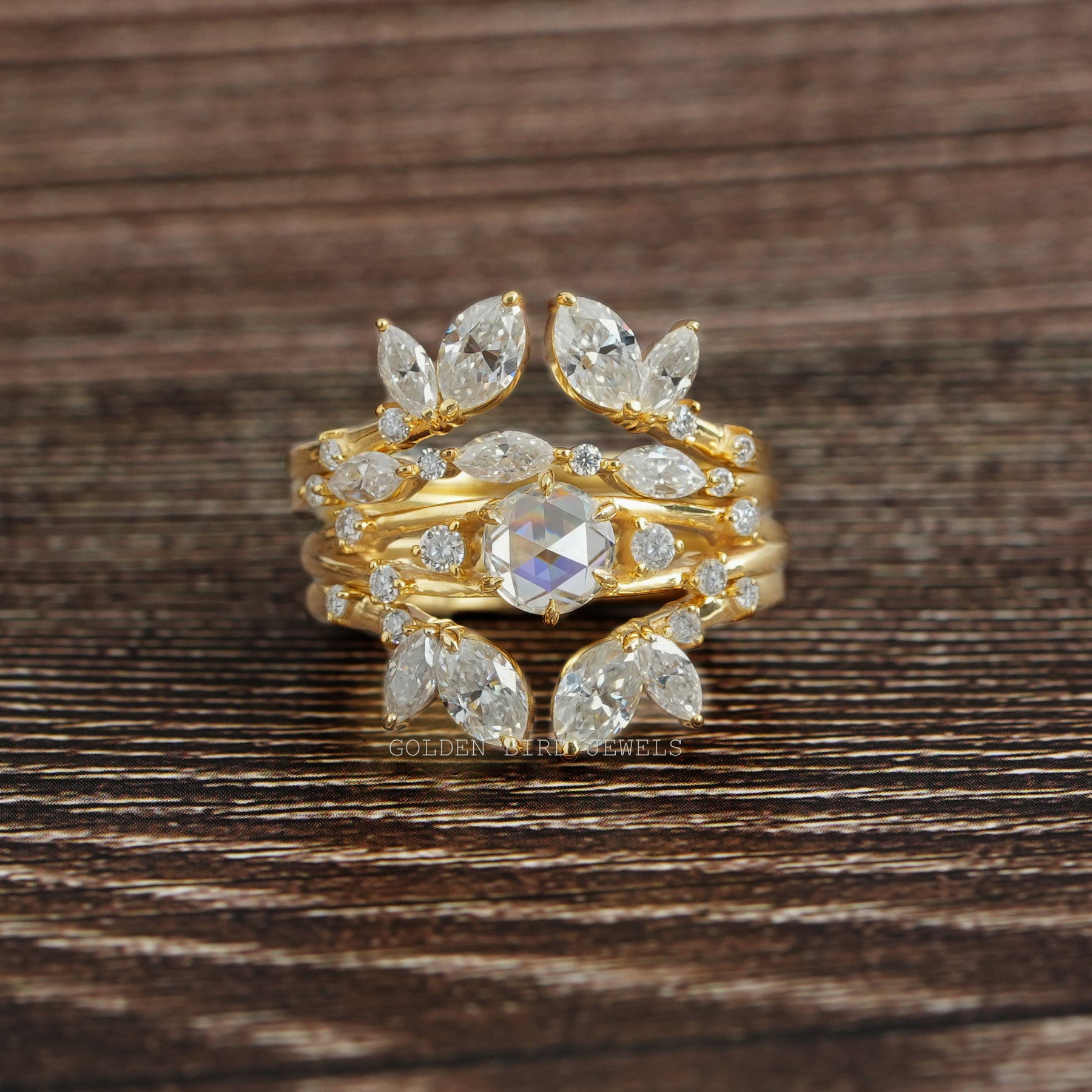 Multi Stone Moissanite Cocktail Bridal Ring In Yellow Gold