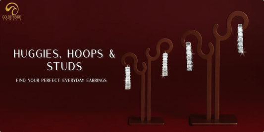 Huggies, hoops, and stud earrings styled for everyday wear