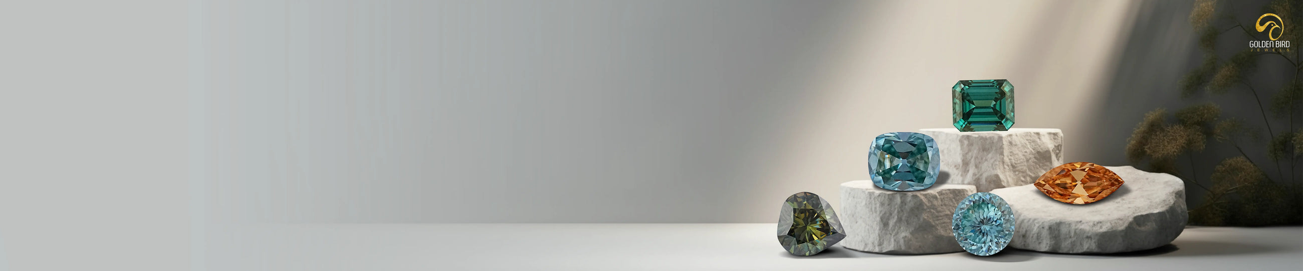 Loose moissanite stones in round, princess, oval, emerald, pear, marquise, cushion, and radiant