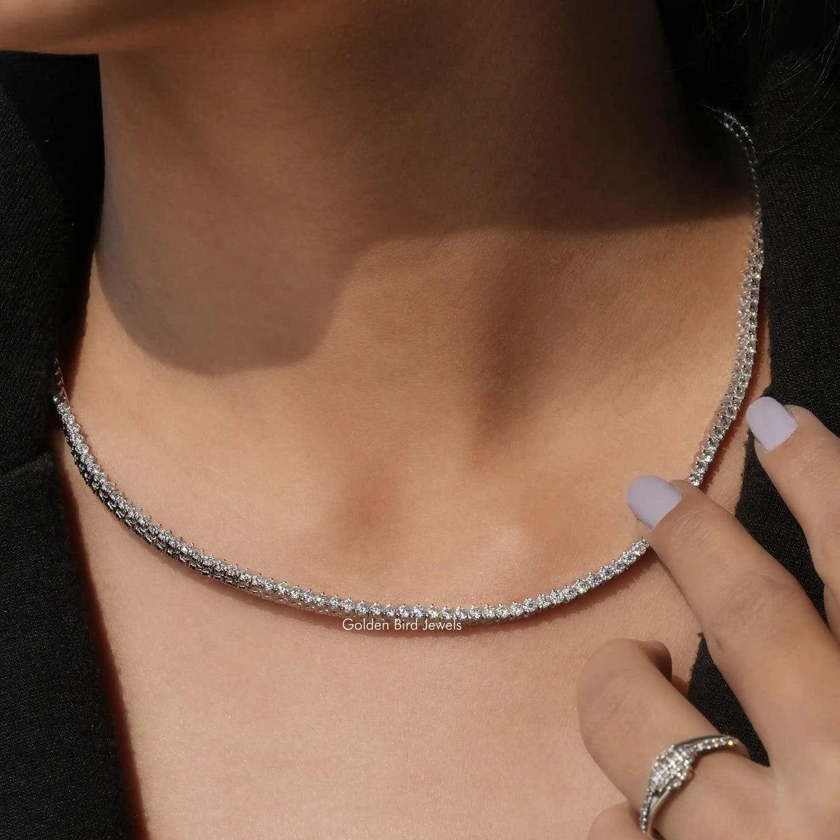 [Moissanite Round Cut Moissanite Tennis Necklace]-[Golden Bird Jewels]