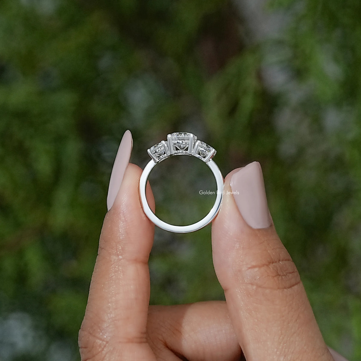 Round Cut Moissanite Three Stone Ring