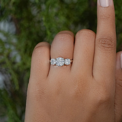 Round Cut Moissanite Three Stone Ring