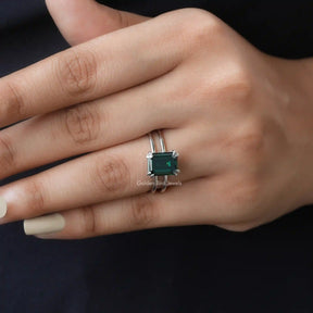 Front View Of Solitaire Emerald Cut Moissanite Engagement Ring