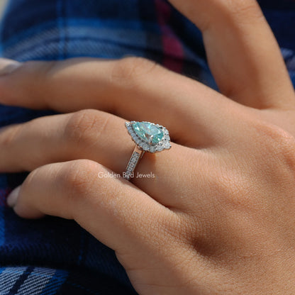 Pear Cut Moissanite Halo Solitaire Accent Ring