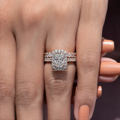 Radiant Cut Lab Diamond Halo Bridal Ring Set