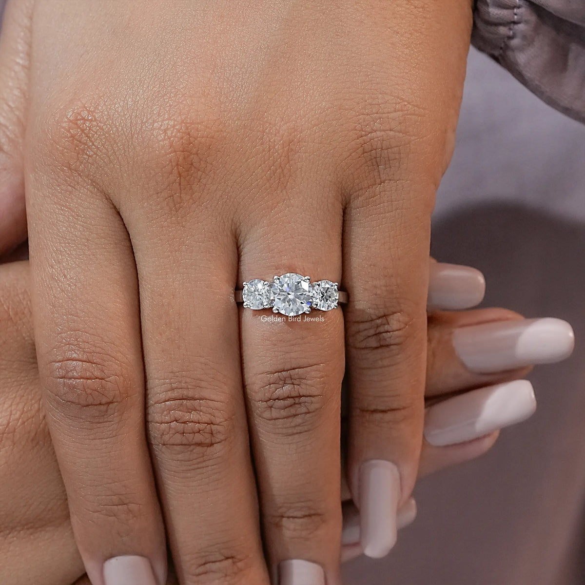 Round Cut Moissanite Three Stone Ring
