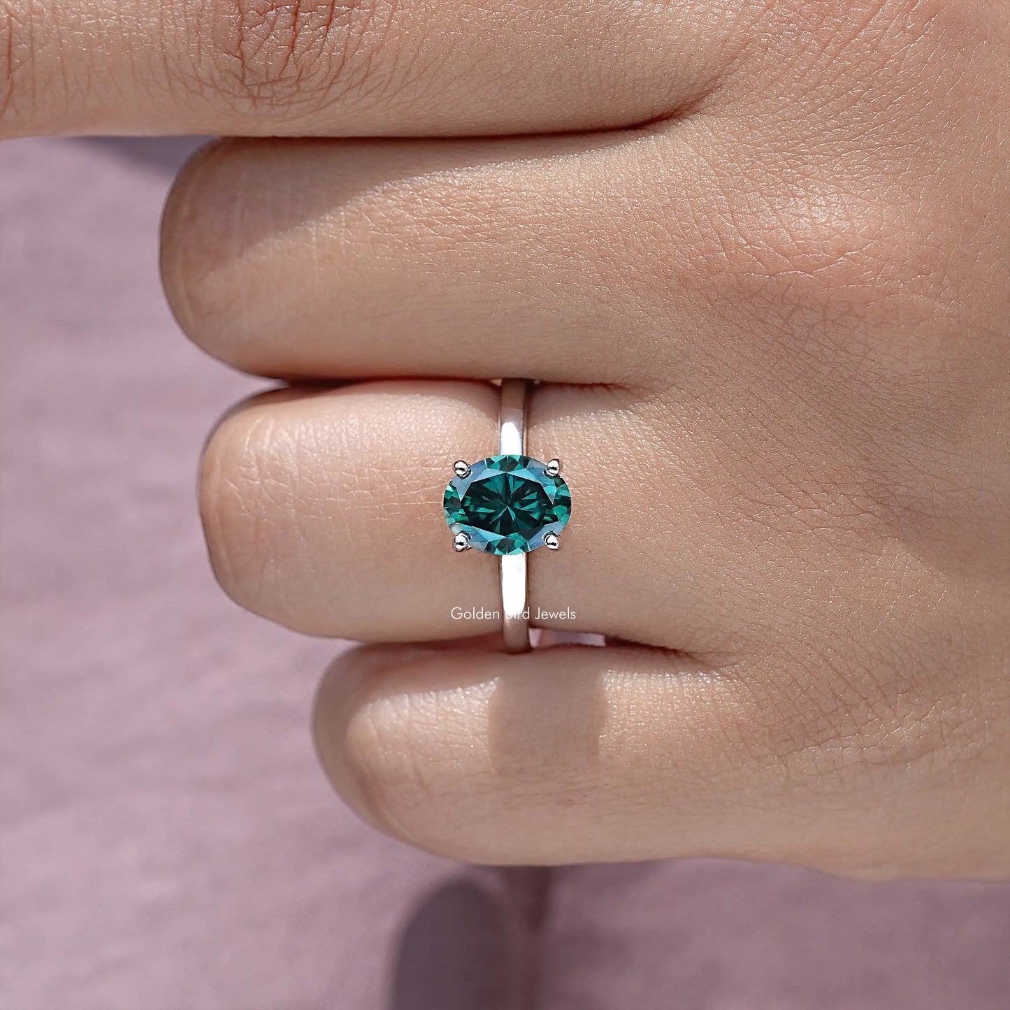 Oval Cut Moissanite Gemstone Hidden Halo Engagement Ring
