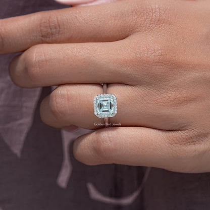 Asscher Cut Moissanite Gemstone Halo Wedding Ring