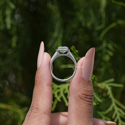 Asscher Cut Moissanite Gemstone Halo Wedding Ring