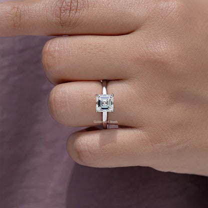 Asscher Cut Moissanite Gemstone Hidden Halo Ring