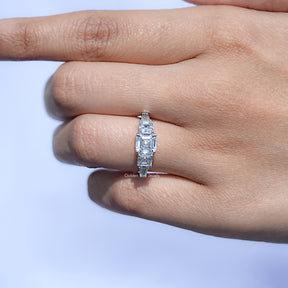 View of Asscher And Tapered Baguette Cut Five Stone Ring In White Gold
