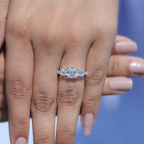 Detailed View of Asscher And Tapered Baguette Lab Diamond Five Stone Ring In White Gold