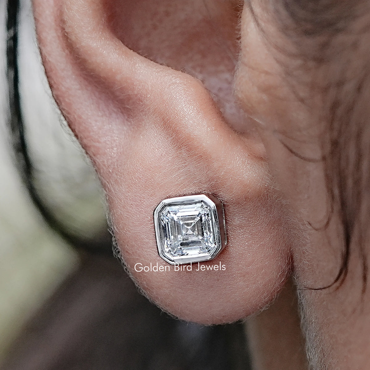 Asscher Cut Lab Diamond Bezel Set Stud Earrings