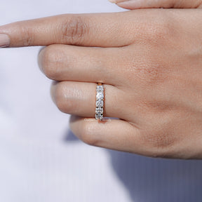 Top view of Asscher Cut Moissanite Five Stone Wedding Band for women 's wear