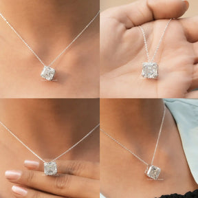 Front back side and close view of asscher shaped pendant 