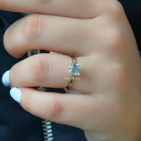 View of Asscher Cut Moissanite Ring In Finger