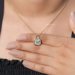 Colorless Asscher Moissanite Solitaire Pendant