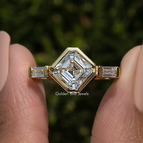 Asscher Cut Lab Diamond Three Stone Ring