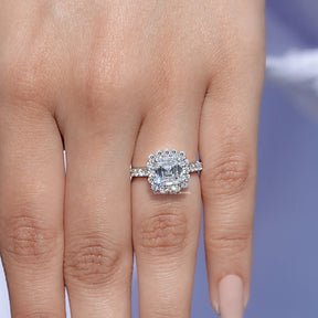 Asscher Cut Lab Diamond Accent Halo Wedding Ring