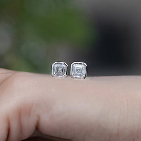 Asscher Cut Lab Diamond Bezel Set Stud Earrings