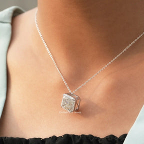 Side view of asscher Cut pendant In white Gold
