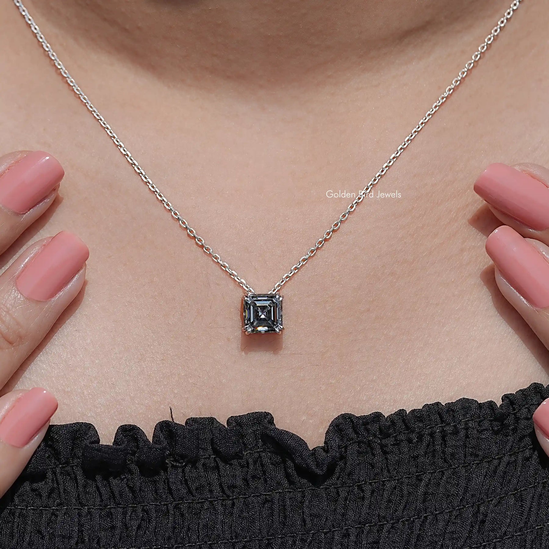 Gray Asscher Moissanite Solitaire Pendant
