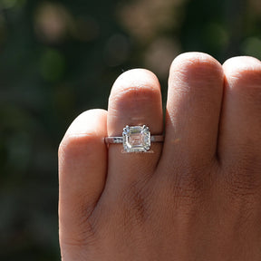 Asscher Cut Moissanite Solitaire  Ring In White Gold
