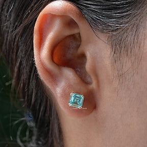 In Ear view of Asscher Cut moissanite Stud Earrings 