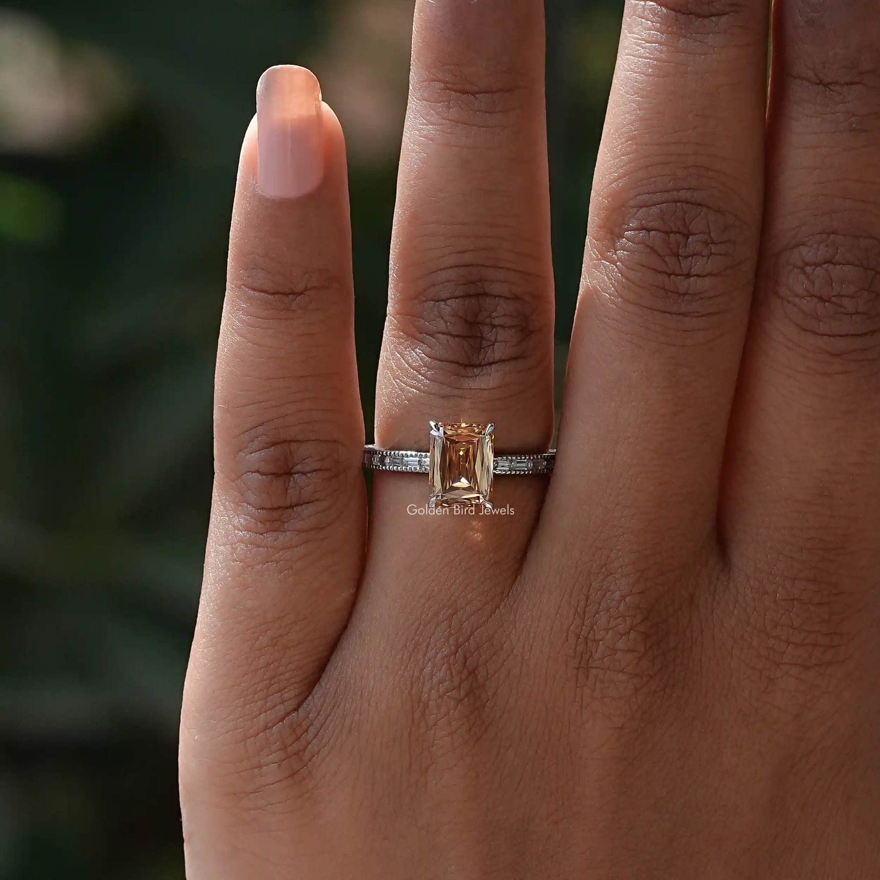 Criss Cut Moissanite Accent Stone Wedding Ring