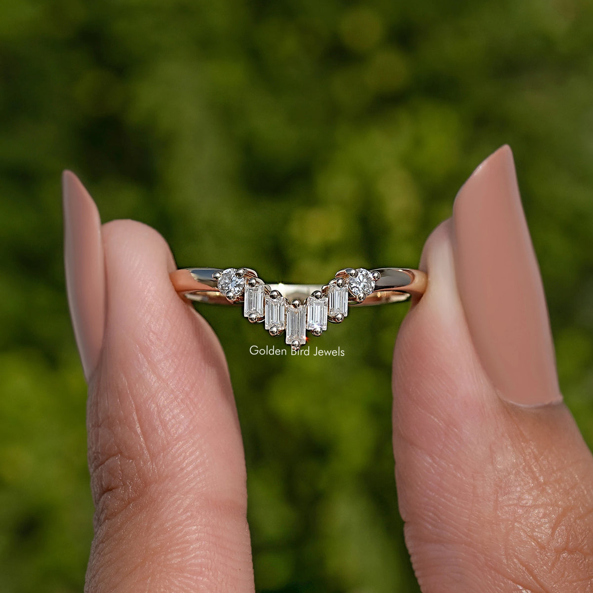 Baguette Cut Moissanite Curved Wedding Band