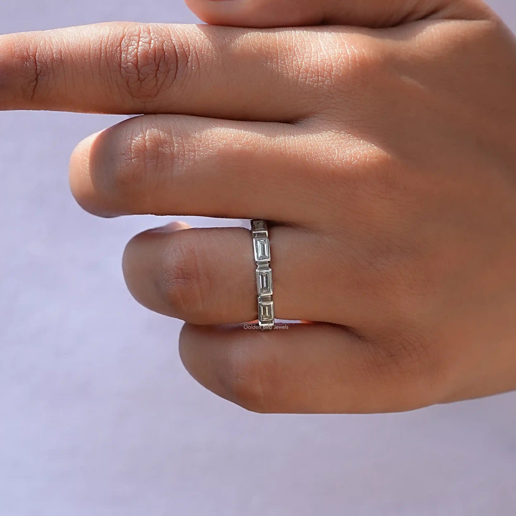 [Colorless Baguette Cut Moissanite Wedding Band]-[Golden Bird Jewels]