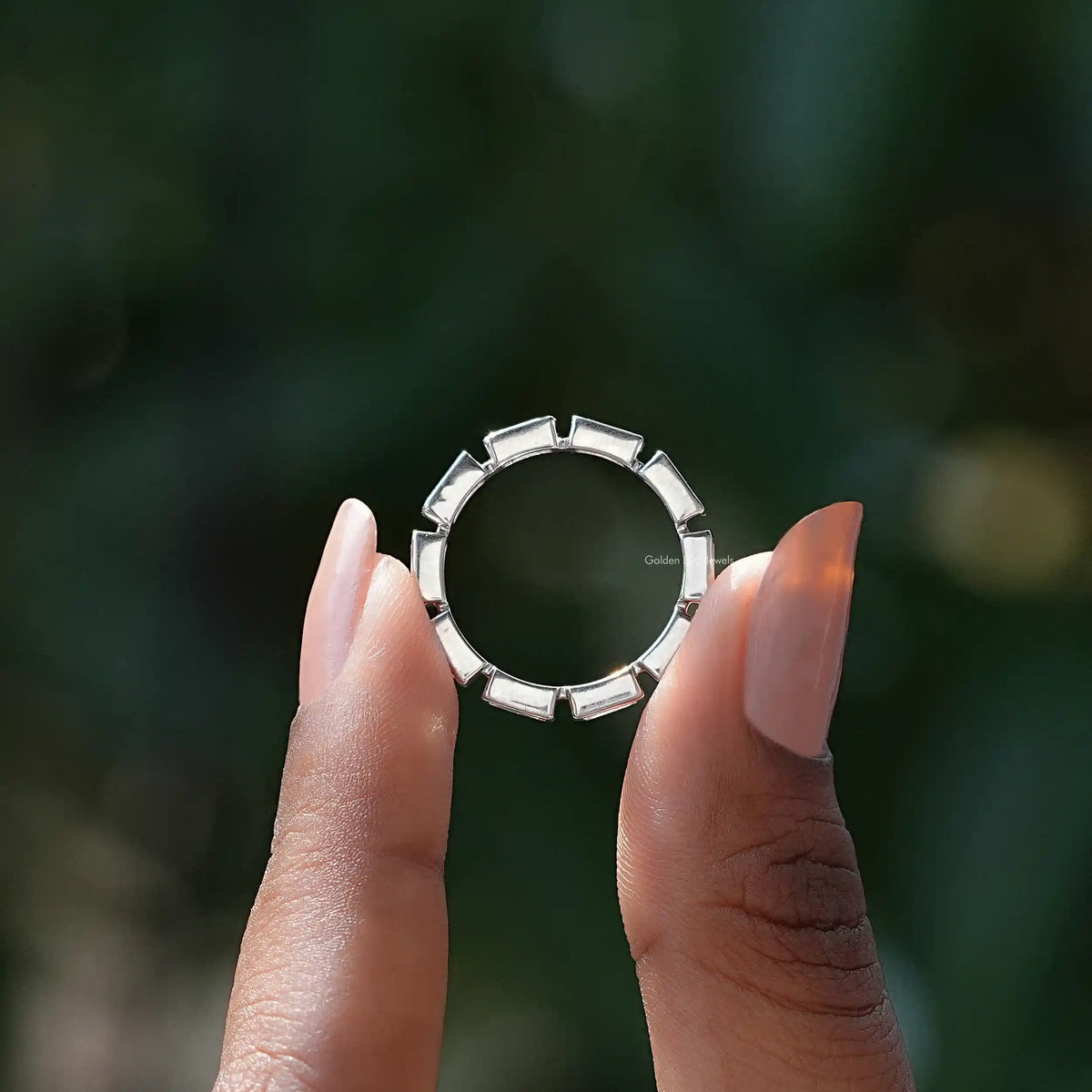 [Colorless Baguette Cut Wedding Band In White Gold]-[Golden Bird Jewels]