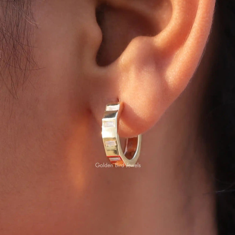 Baguette Cut Moissanite Hoop Earring