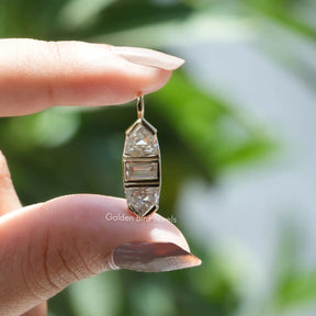 Front view of baguette cut moissanite pendant