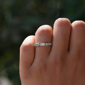 [14K White Gold Baguette Cut Wedding Band]-[Golden Bird Jewels]