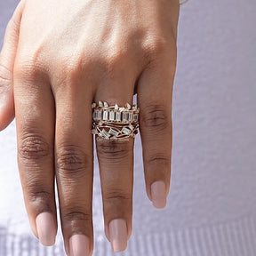 View of Baguette Cut Moissanite Wedding Ring In Finger
