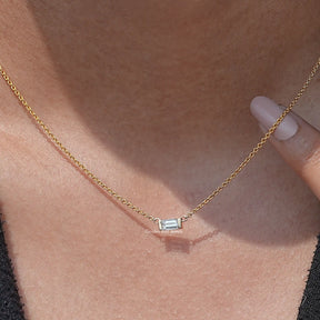 View of Baguette Cut Diamond Pendant In Wear of Women's 