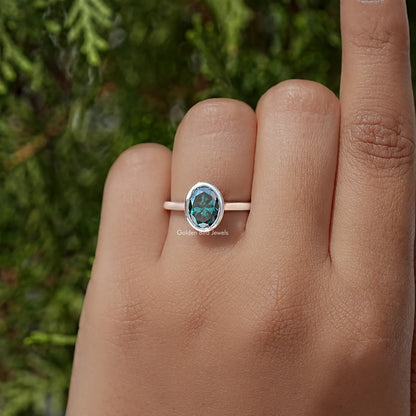 Oval Moissanite Diamond Bezel Set Wedding Ring