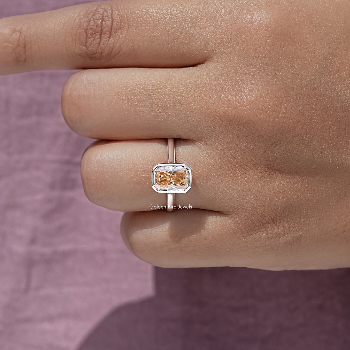 Radiant Cut Moissanite Diamond Bezel Set Ring