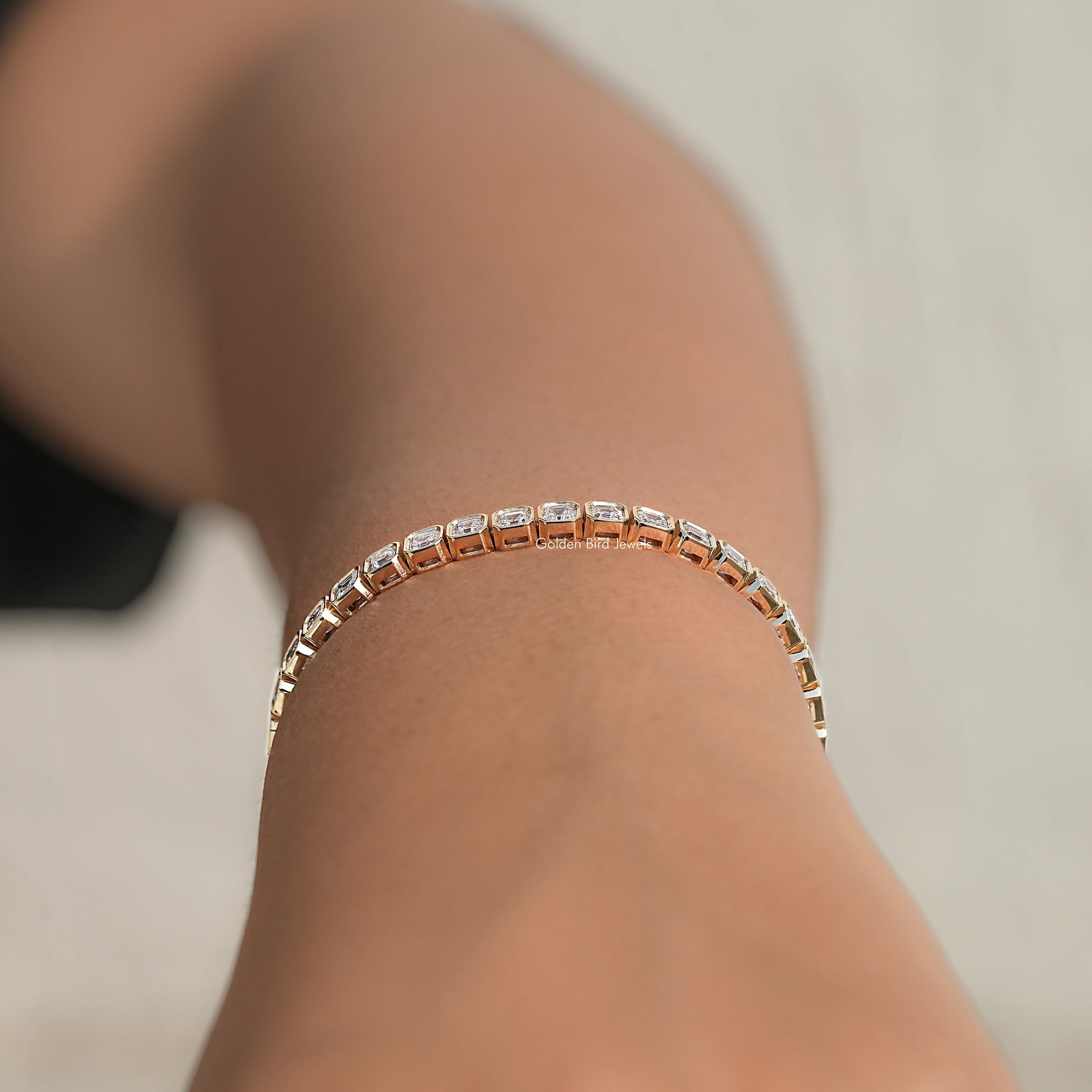 Bezel Set Asscher Lab Diamond Tennis Bracelet