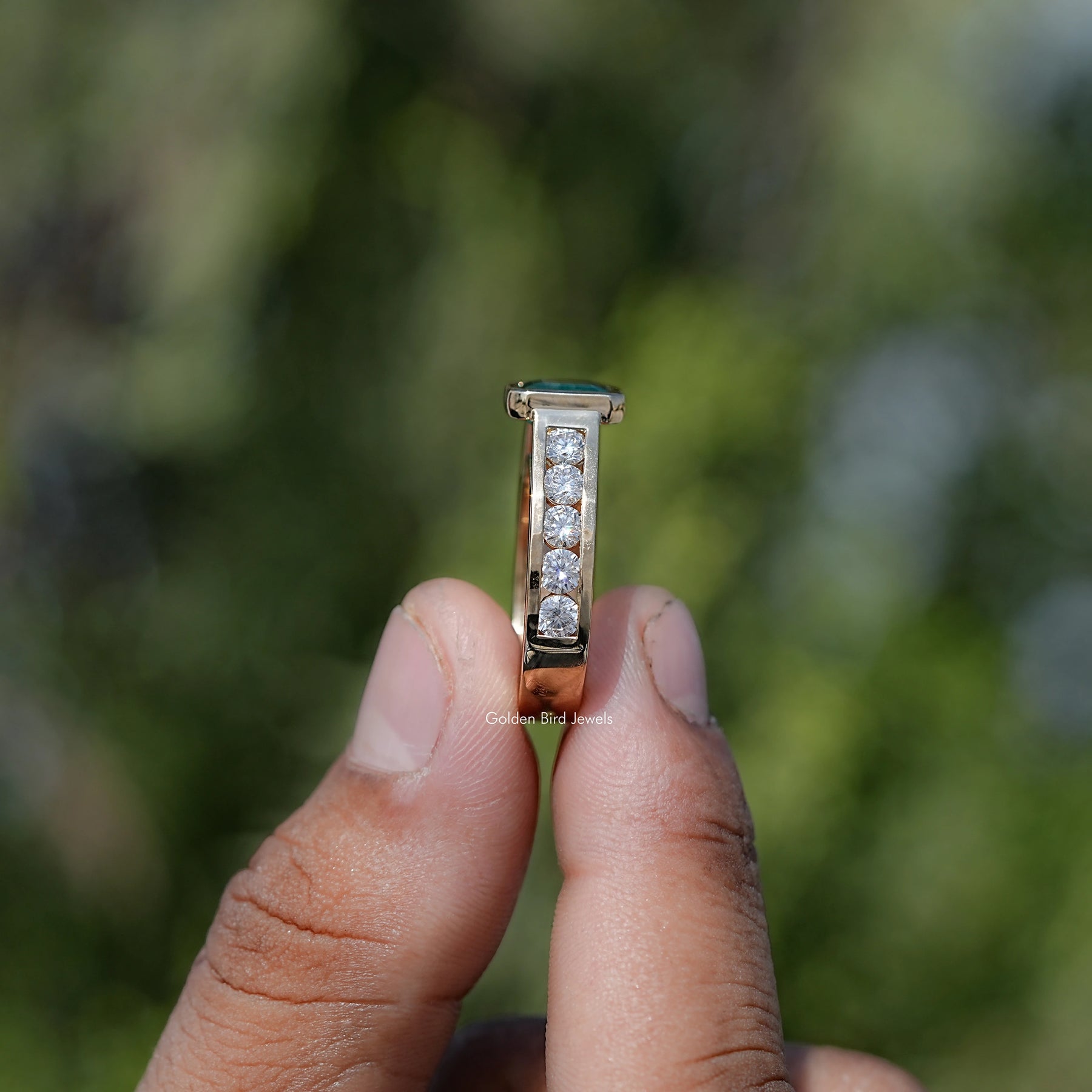 Side View of Bezel Cut Moissanite Solitaire Ring