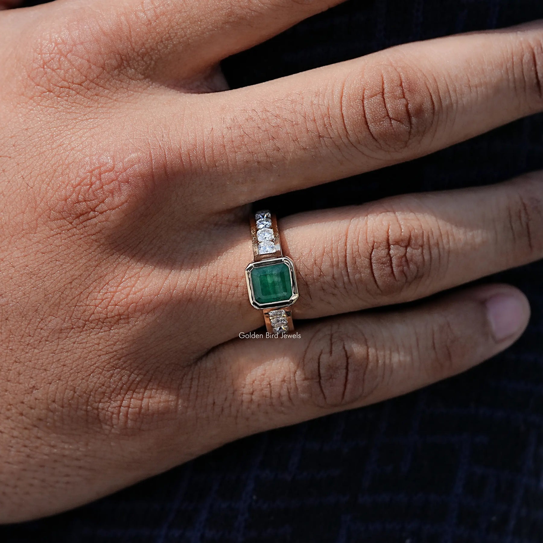 Close view of Bezel Cut Moissanite Solitaire Ring
