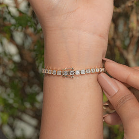 Bezel Set Asscher Lab Diamond Tennis Bracelet