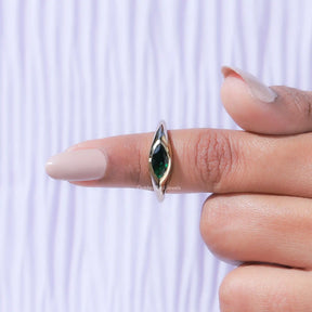 In finger front View of Moissanite Marquise Cut Solitaire Ring