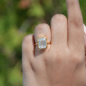 Bezel Set Old Mine Emerald Moissanite Engagement Ring