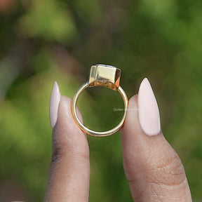 Bezel Set Old Mine Emerald Moissanite Engagement Ring